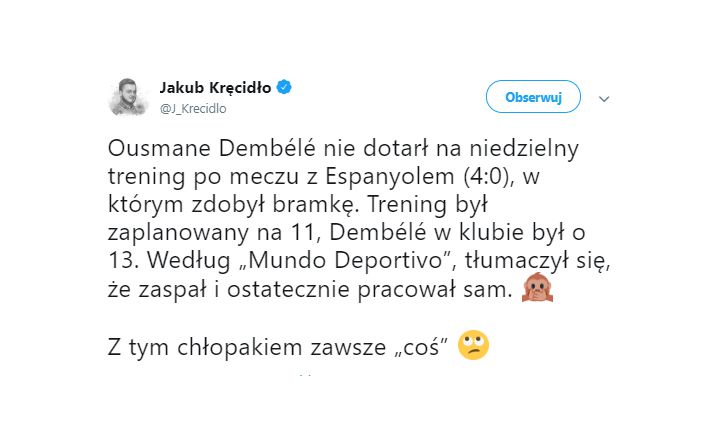 Dembele znowu spóźnił się na trening...